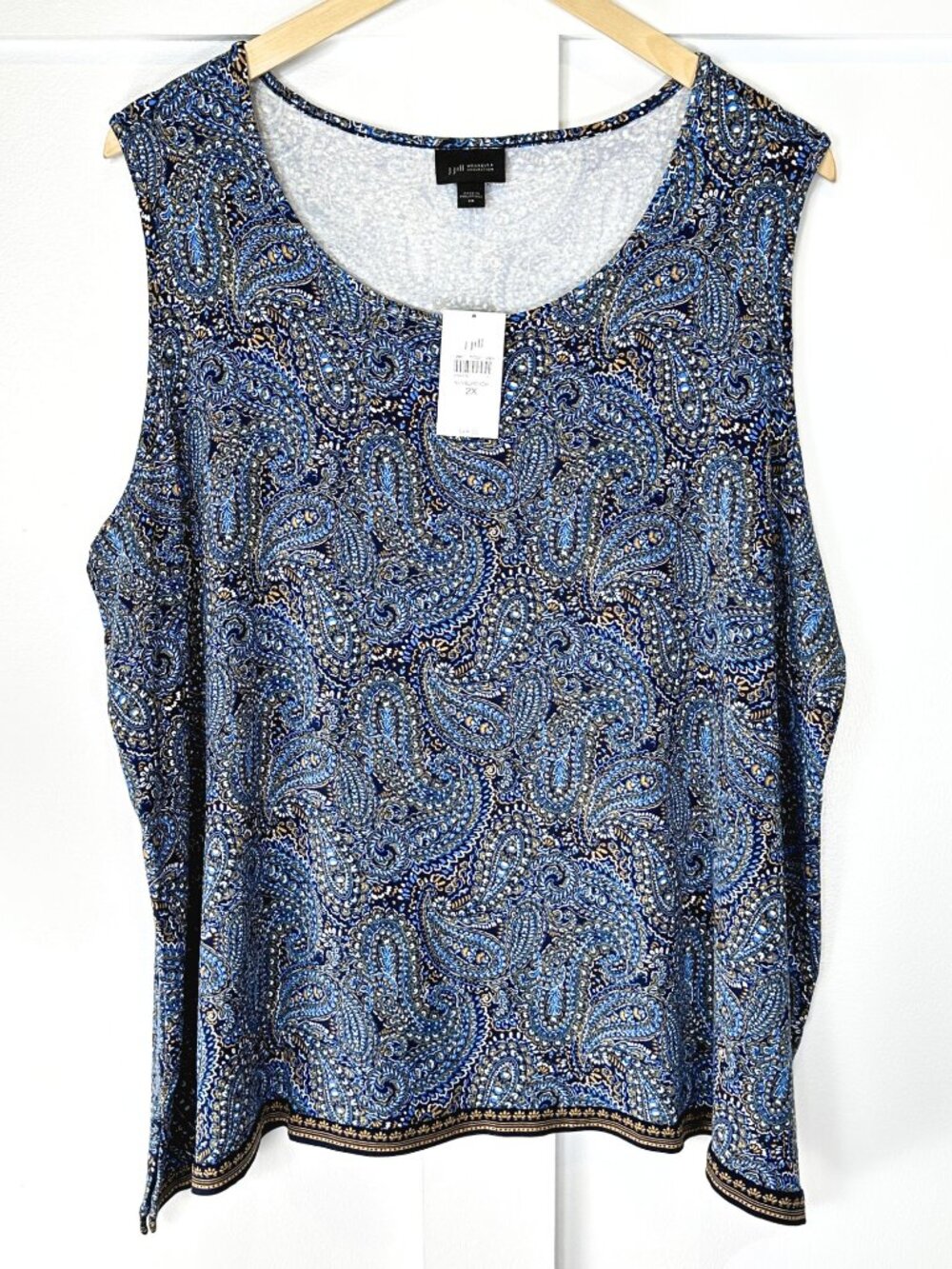 NWT J. Jill Wearever Collection Sleeveless Navy Blue Paisley Tank Top Size 2XL